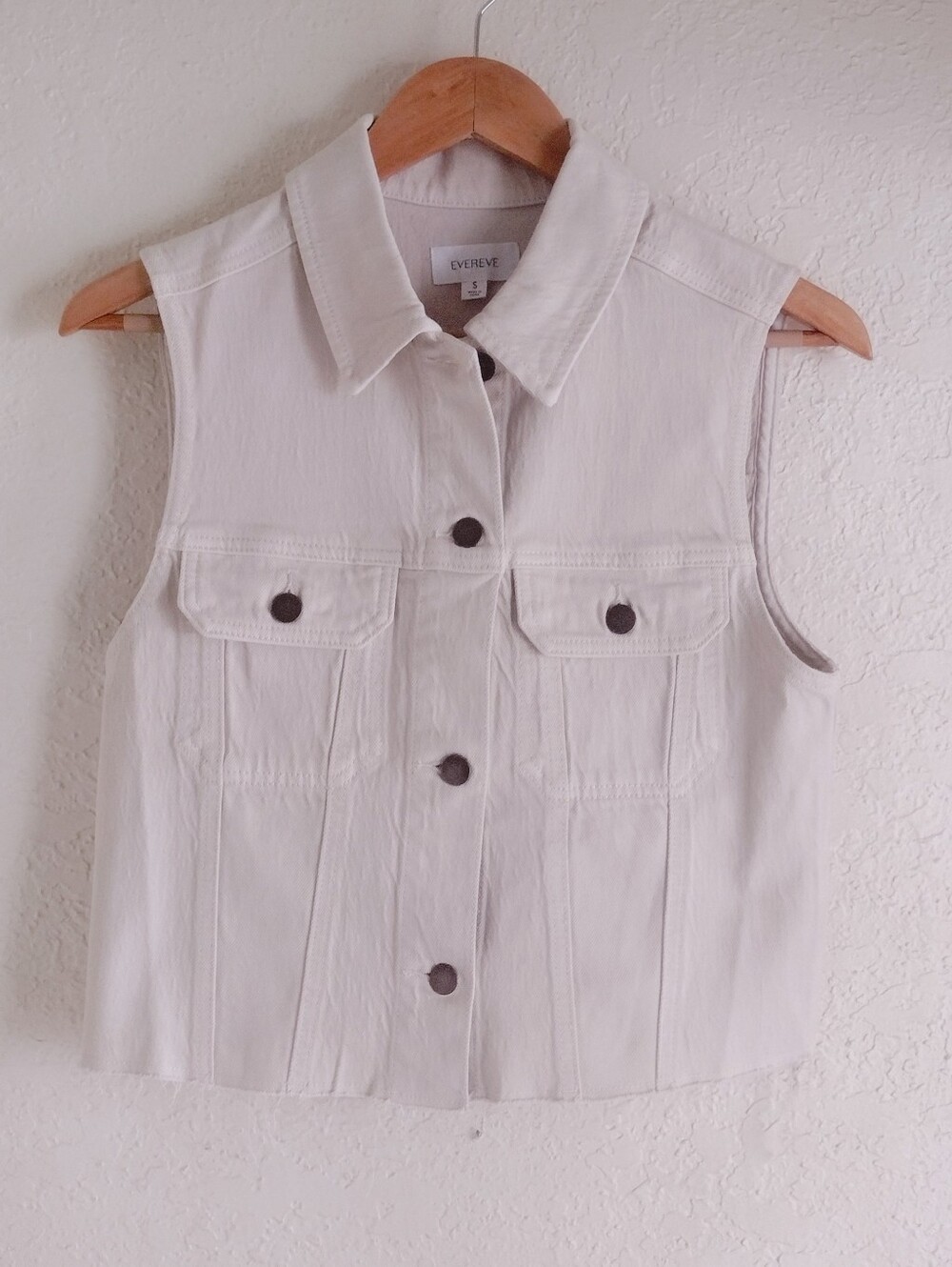 Evereve Cream Denim Cropped Vest Size S Western Cowgirl Button Front - Picture 3 of 7